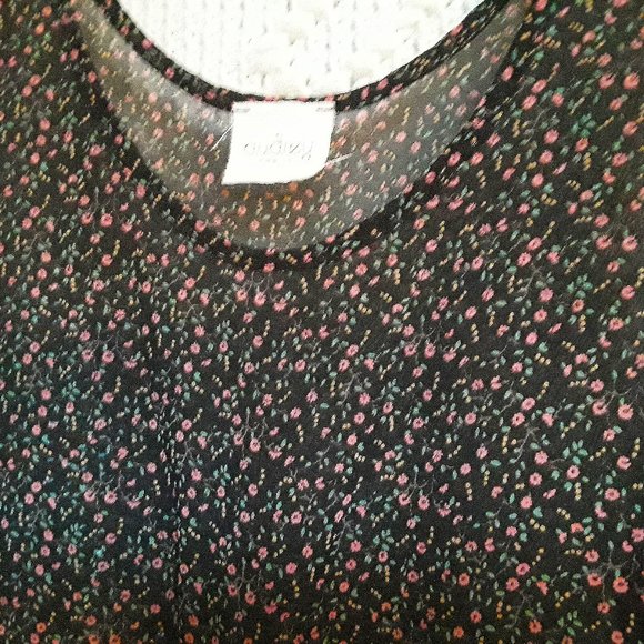 Calico rose print & lace semi sheer tunic 37" bust Medium  (T-318) - Picture 2 of 4